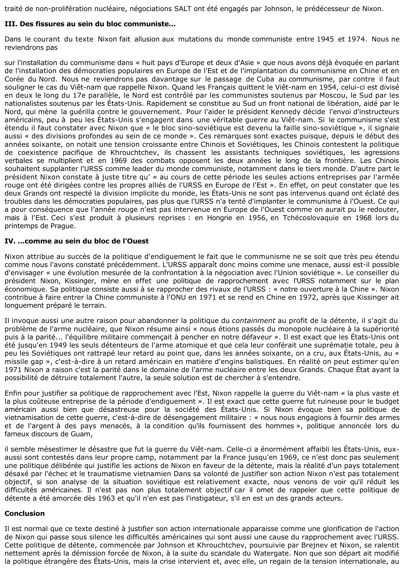 Prévisualisation du document Guerre froide et détente d'après Nixon