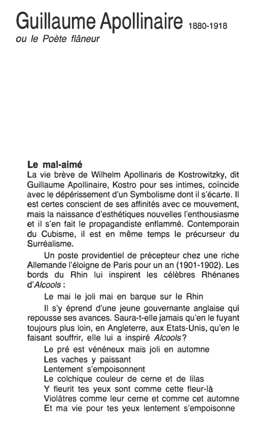 Prévisualisation du document Guillaume Apollinaire 1880-1918ou le Poète flâneur