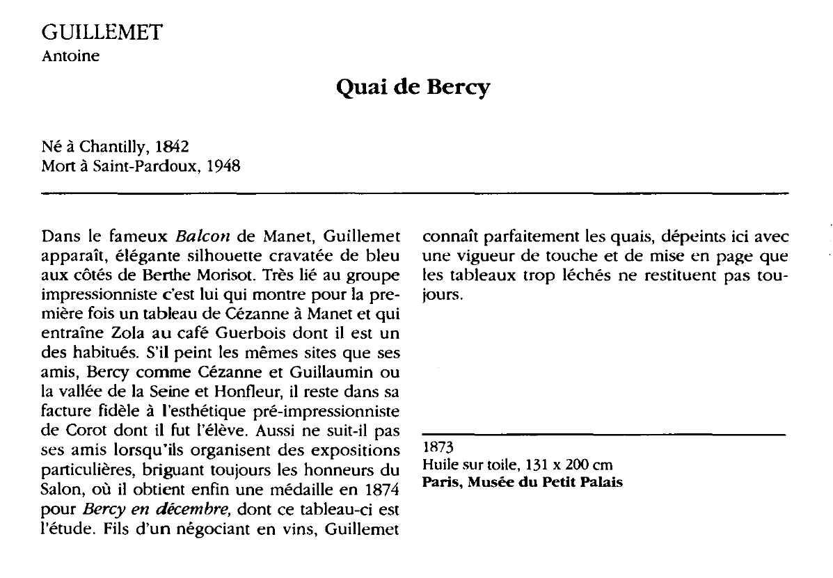Prévisualisation du document GUILLEMET Antoine : Quai de Bercy