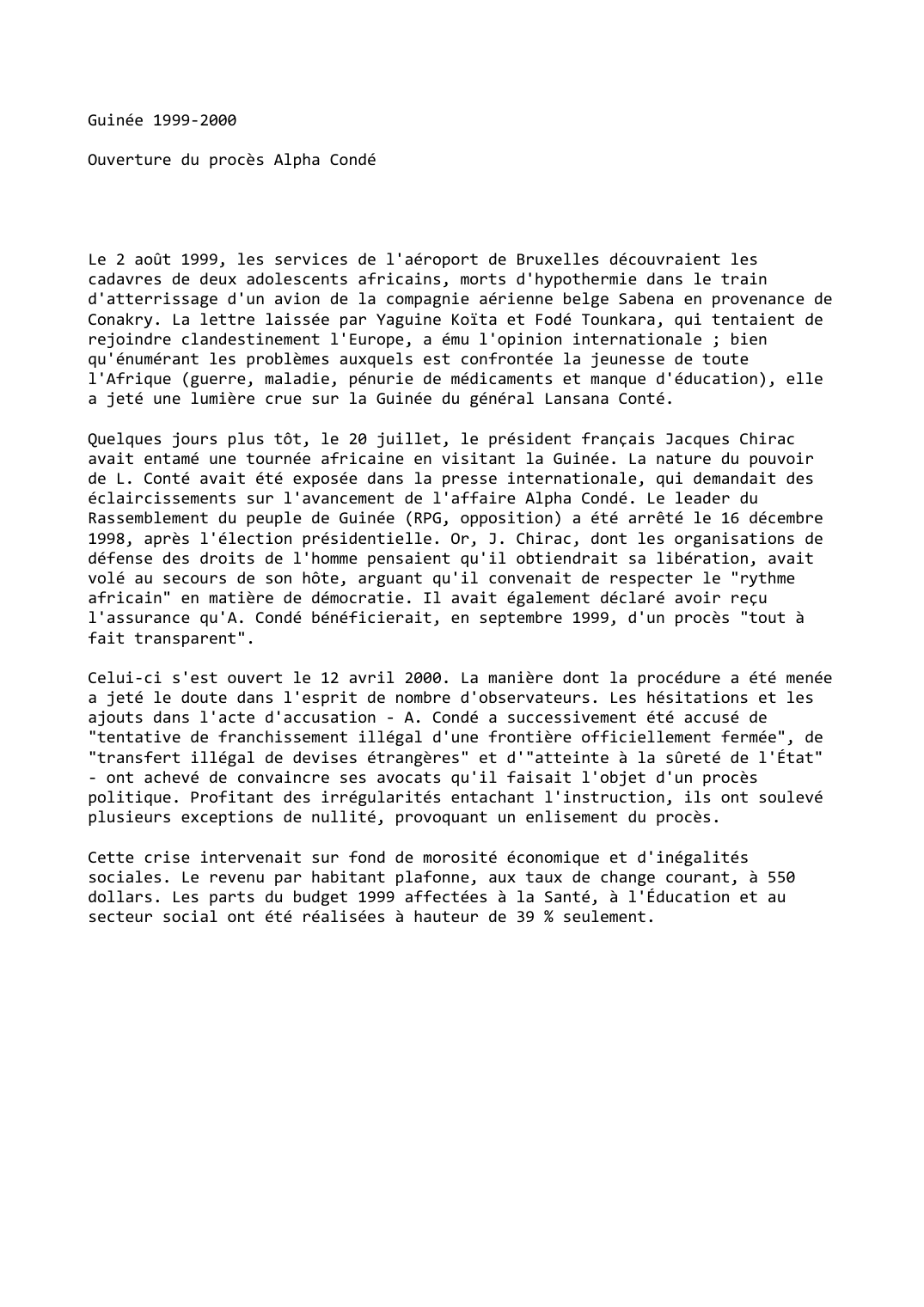 Prévisualisation du document Guinée 1999-2000: Ouverture du procès Alpha Condé