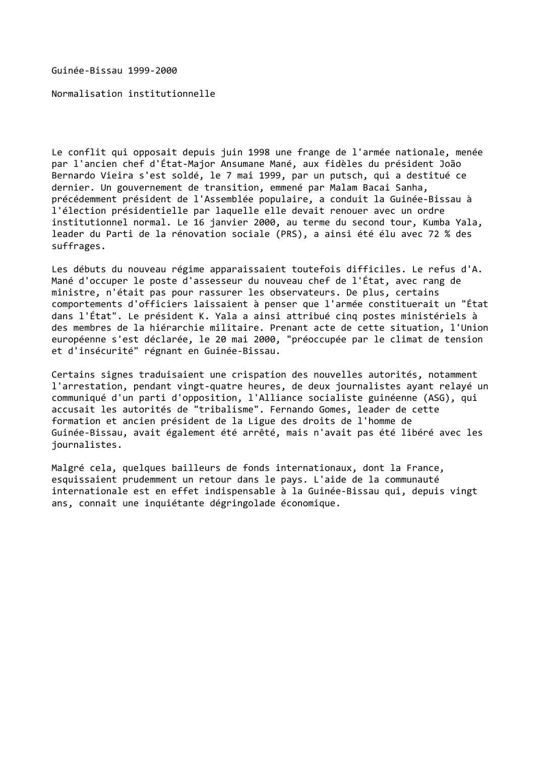 Prévisualisation du document Guinée-Bissau 1999-2000: Normalisation institutionnelle