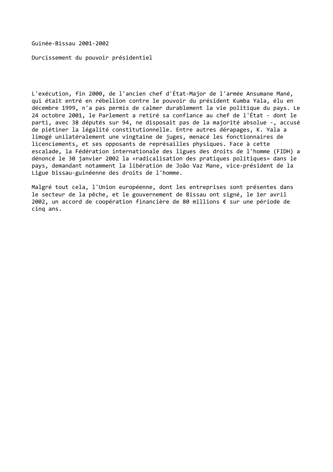 Prévisualisation du document Guinée-Bissau 2001-2002: Durcissement du pouvoir présidentiel