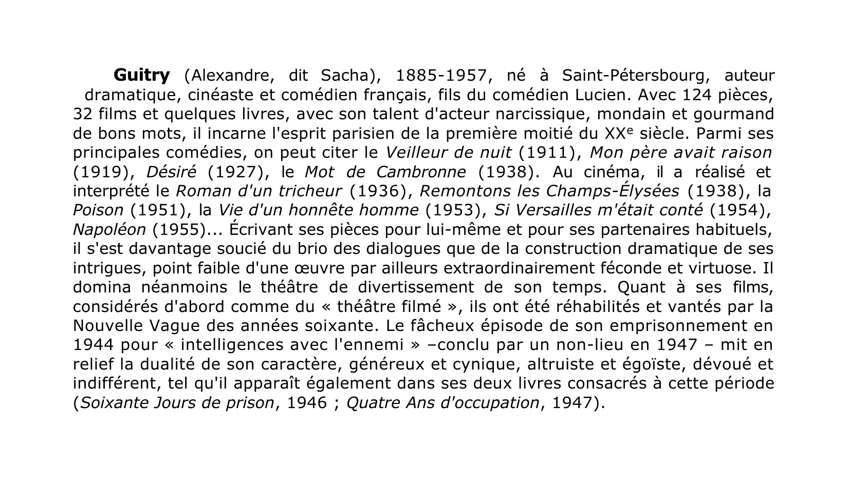 Prévisualisation du document Guitry (Alexandre, dit Sacha)    Auteur dramatique, cinéaste et comédien français
