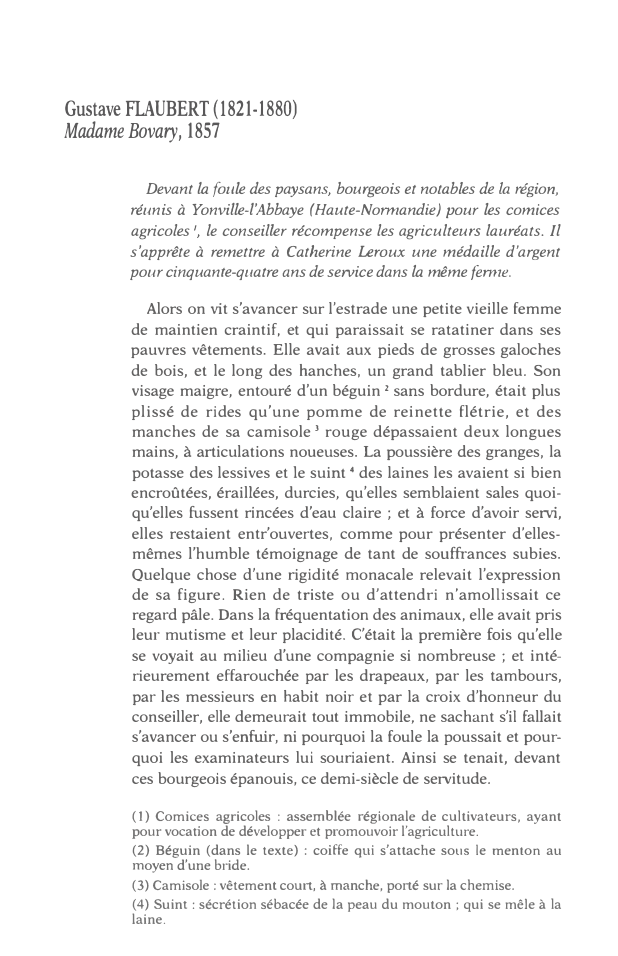 Prévisualisation du document Gustave FLAUBERT (1821-1880): Madame Bovary, 1857: Devant la foule des paysans, bourgeois et notables de la région, réunis à Yonville-l'Abbaye