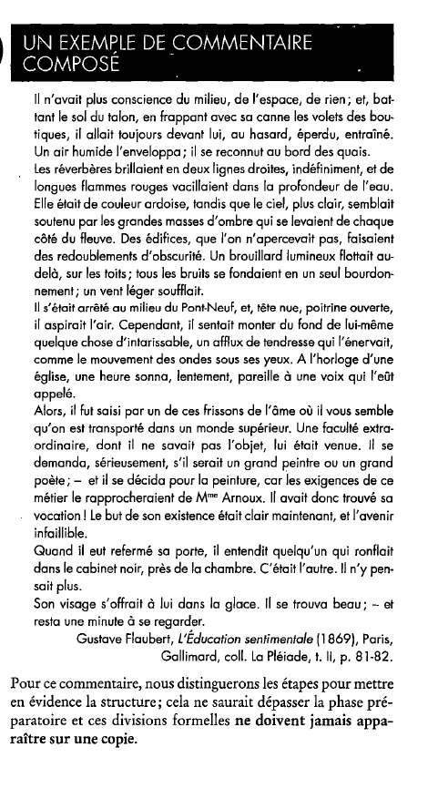 Prévisualisation du document Gustave Flaubert, L'Education sentimentale (1 869), Paris, Gallimard, coll. La Pléiade, t. Il, p. 81-82. UN EXEMPLE DE COMMENTAIRE COMPOSÉ
