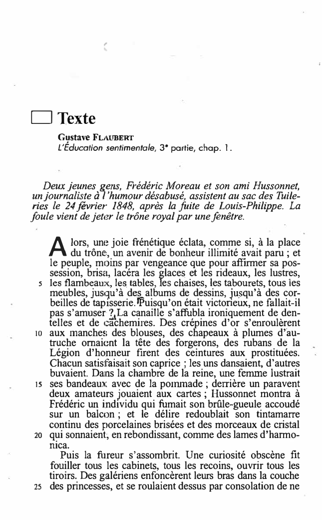 Prévisualisation du document Gustave FLAUBERT: L'Éducation sentimentale, 3* partie, chap. 1. Commentaire