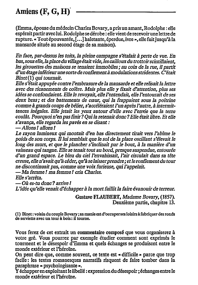 Prévisualisation du document Gustave FLAUBERT, Madame Bovary, (1857). Deuxième partie, chapitre 13. Commentaire