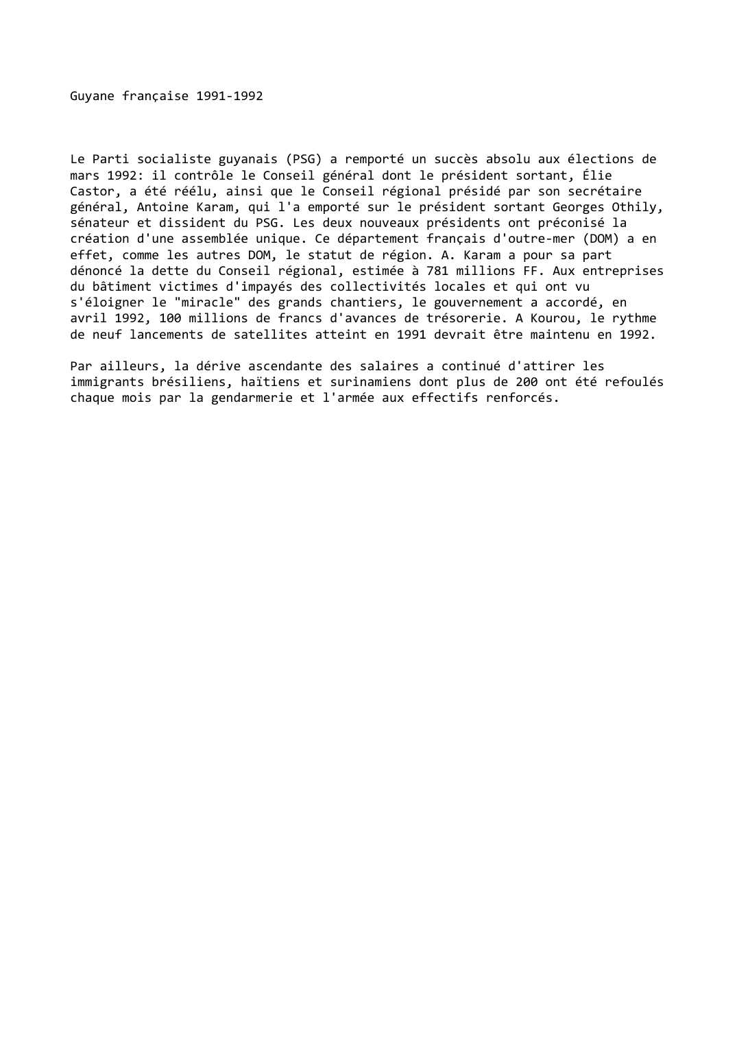Prévisualisation du document Guyane française 1991-1992