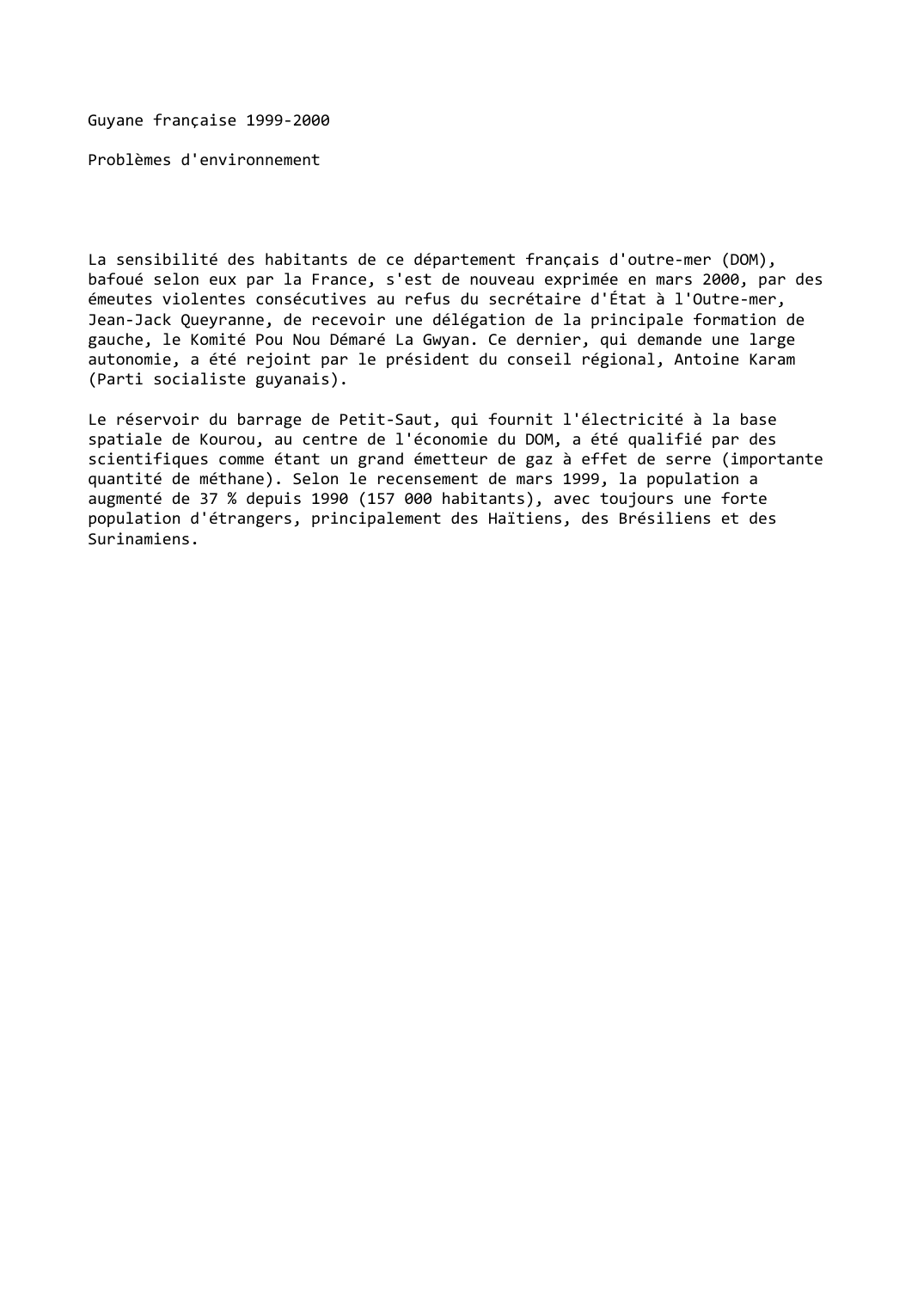 Prévisualisation du document Guyane française (1999-2000): Problèmes d'environnement