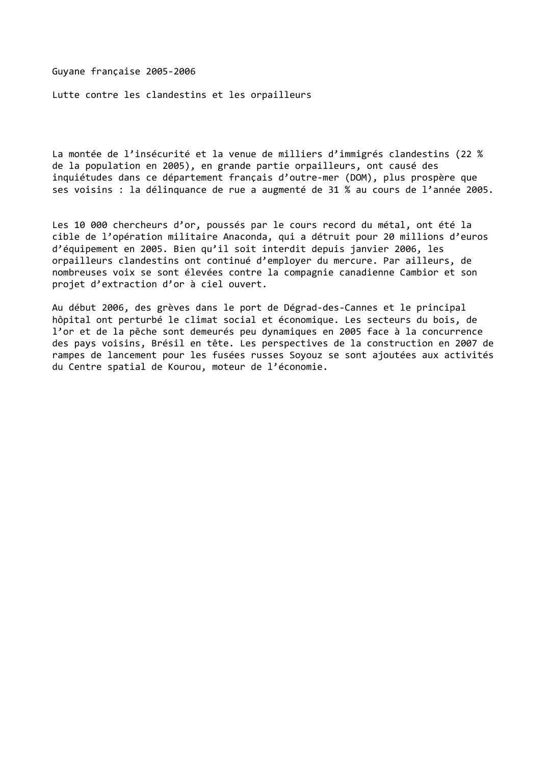 Prévisualisation du document Guyane française (2005-2006): Lutte contre les clandestins et les orpailleurs
