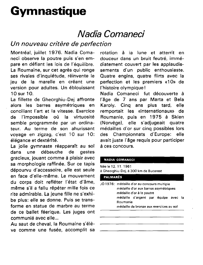 Prévisualisation du document Gymnastique:Nadia Comaneci (sports).