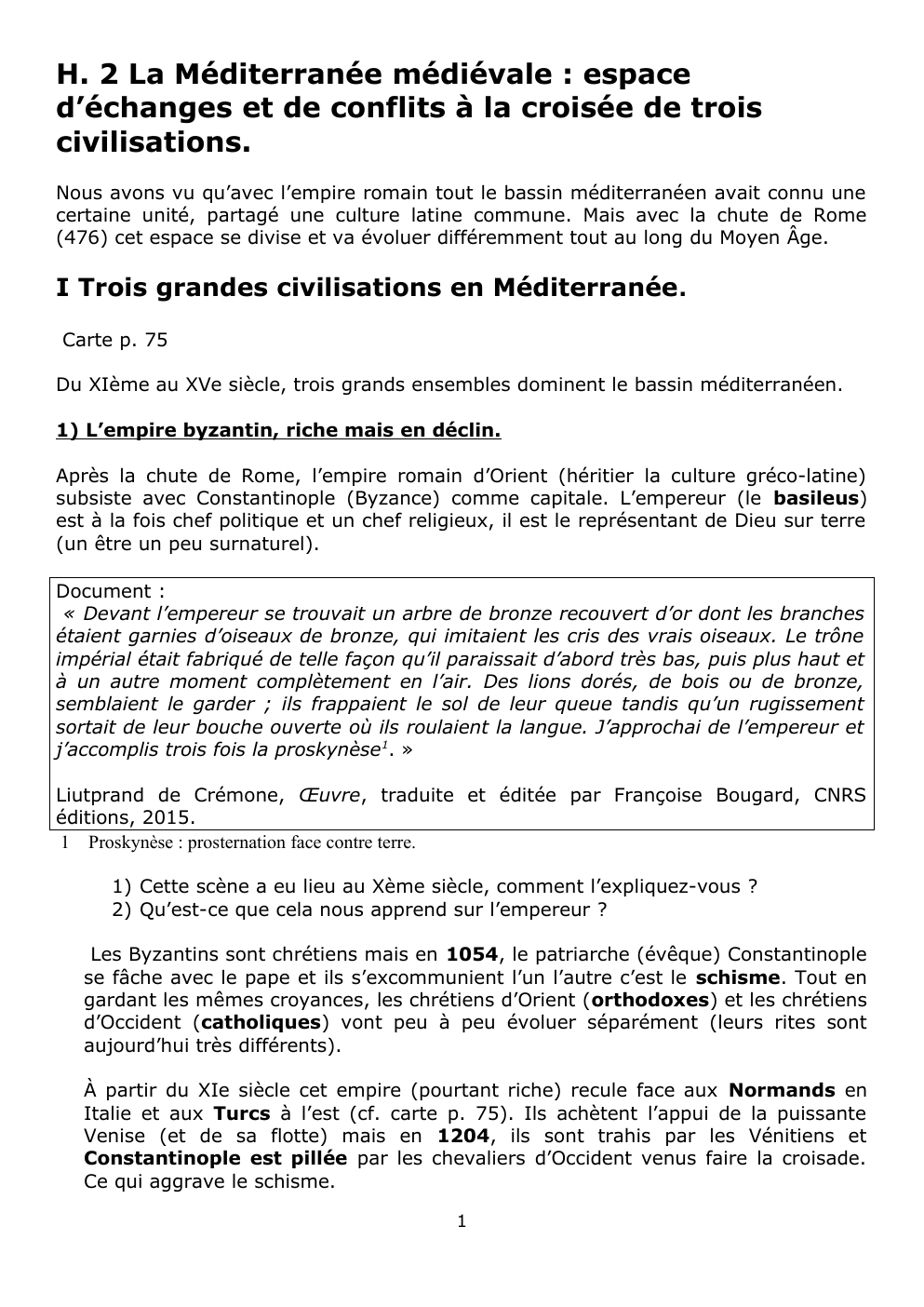 Prévisualisation du document H. 2 La Méditerranée médiévale espace d’échanges et de conflits à la croisée de trois civilisations