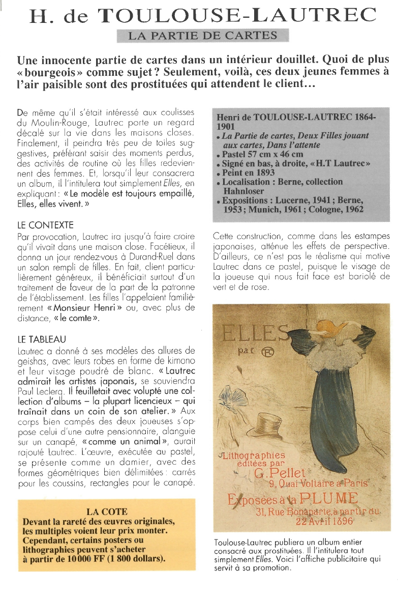 Prévisualisation du document H. de TOULOUSE-LAUTREC:LA PARTIE DE CARTES.Une innocente partie de cartes