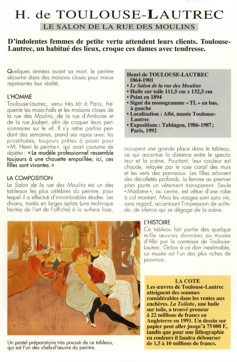 Prévisualisation du document H. de TOULOUSE-LAUTREC:LE SALON DE LA RUE DES MOULINS.D'indolentes femmes