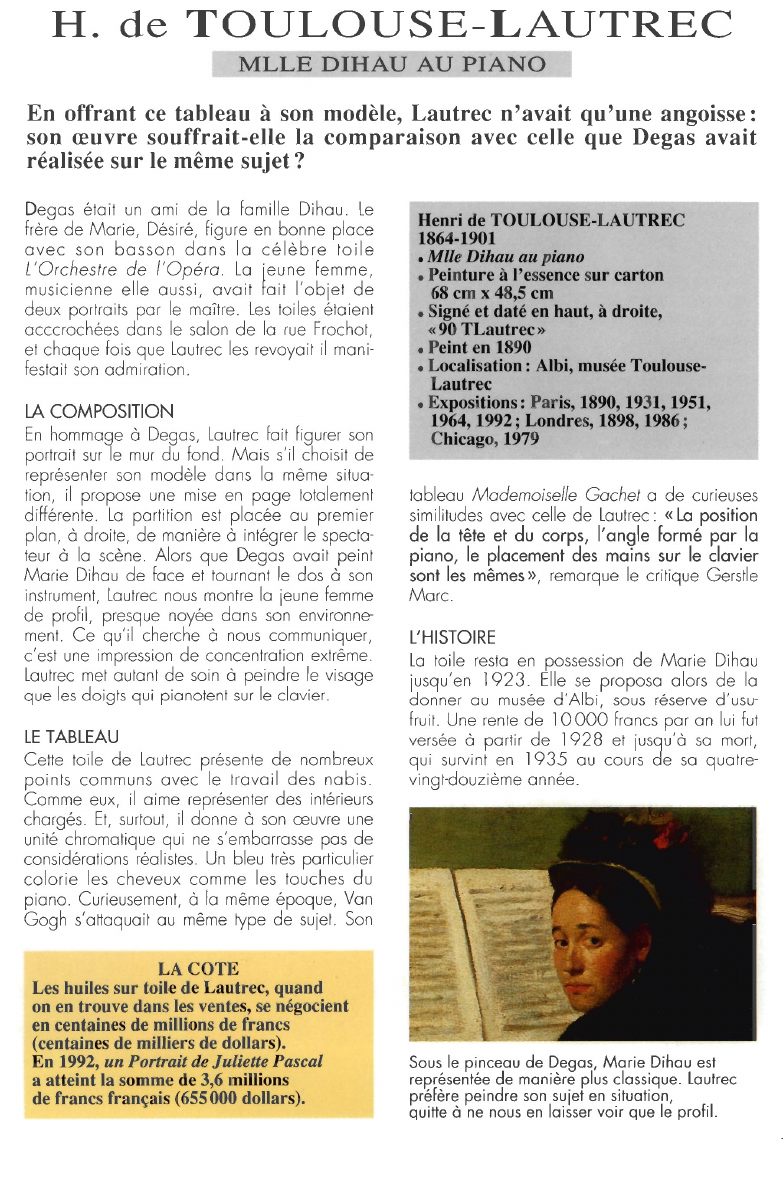 Prévisualisation du document H. de TOULOUSE-LAUTREC:MLLE DIHAU AU PIANO.En offrant ce tableau à