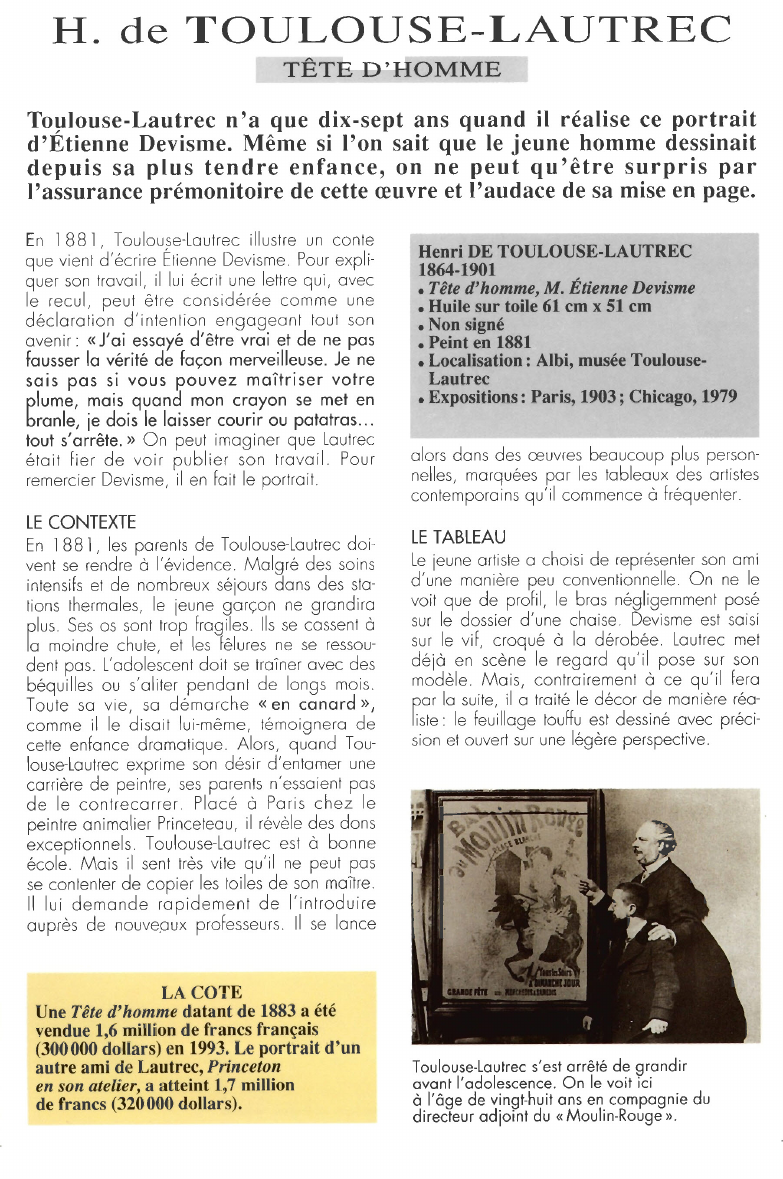 Prévisualisation du document H. de TOULOUSE-LAUTREC:TÊTE D'HOMME.Toulouse-Lautrec n'a que dix-sept ans quand il