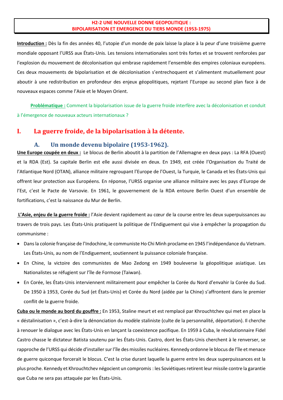 Prévisualisation du document H2-2 UNE NOUVELLE DONNE GEOPOLITIQUE : BIPOLARISATION ET EMERGENCE DU TIERS MONDE (1953-1975)