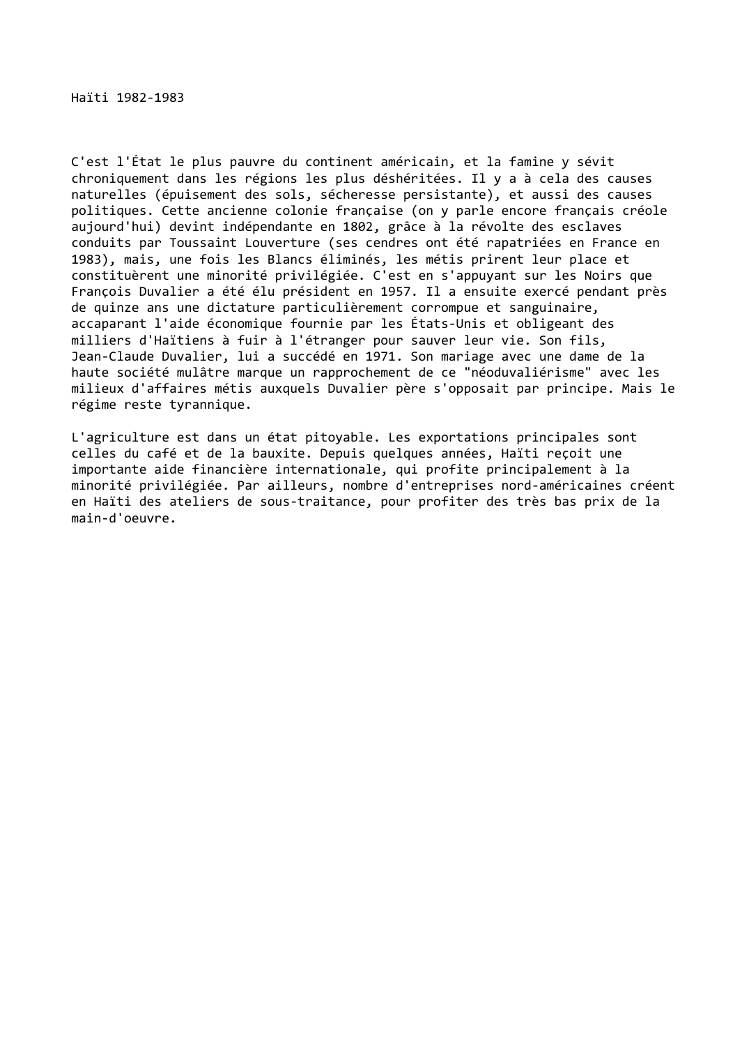 Prévisualisation du document Haïti (1982-1983)