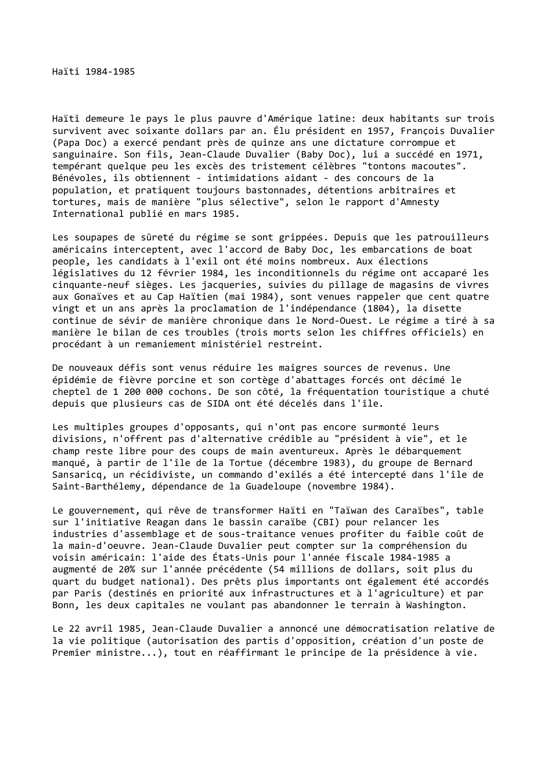 Prévisualisation du document Haïti (1984-1985)
