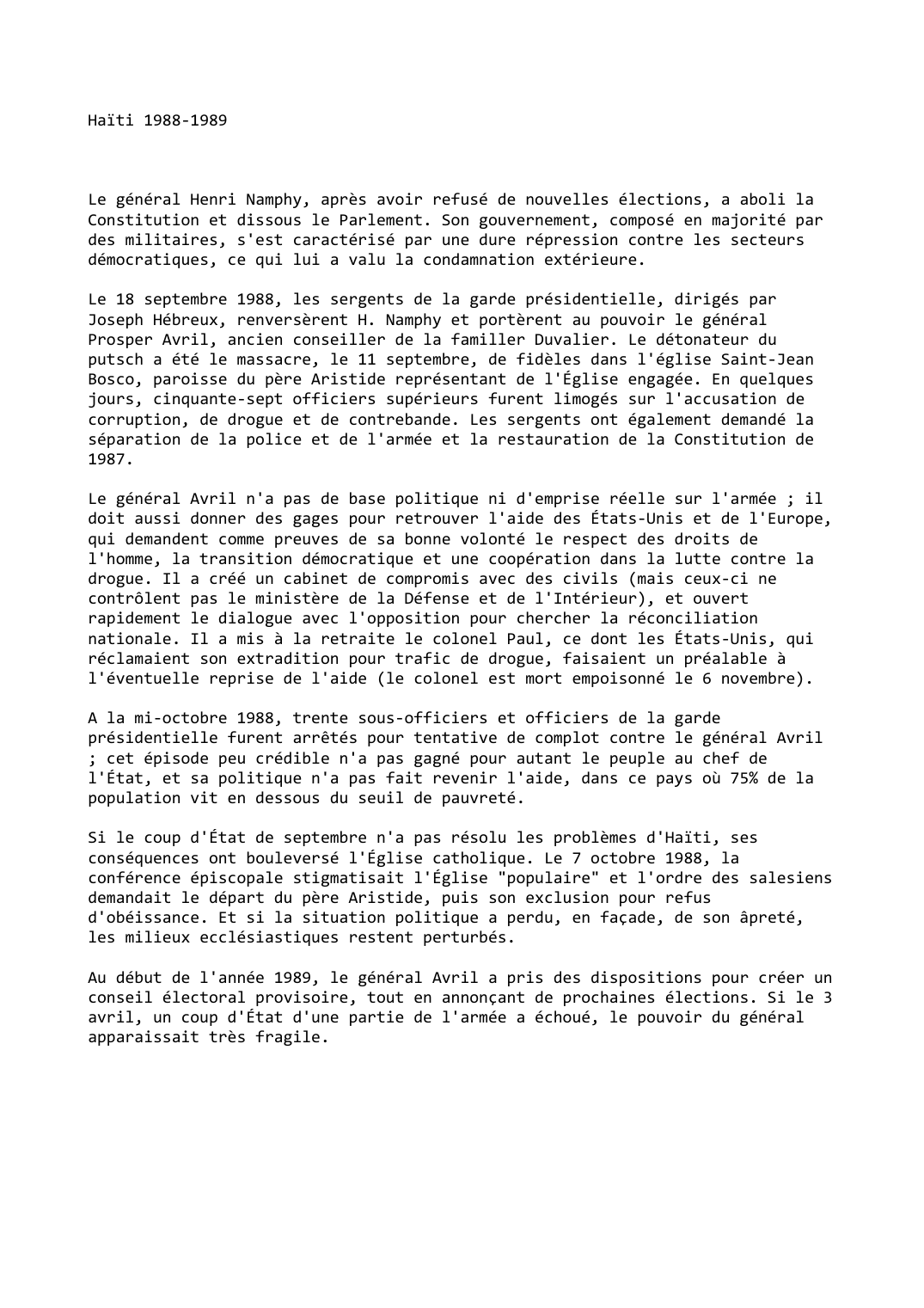 Prévisualisation du document Haïti (1988-1989)