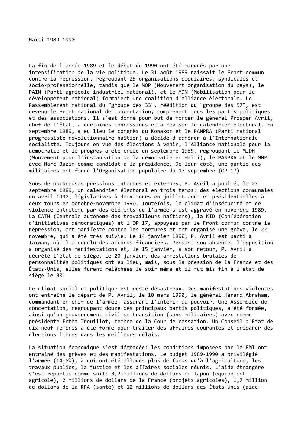 Prévisualisation du document Haïti 1989-1990

La fin de l'année 1989 et le début de 1990 ont été marqués par une
intensification de la...