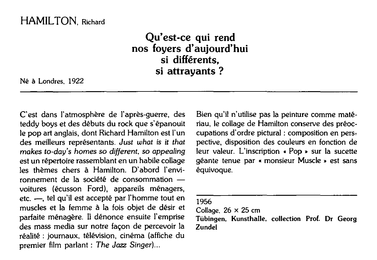 Prévisualisation du document HAMILTON, Richard : Qu'est-ce qui rend nos foyers d'aujourd'hui si différents, si attrayants ?