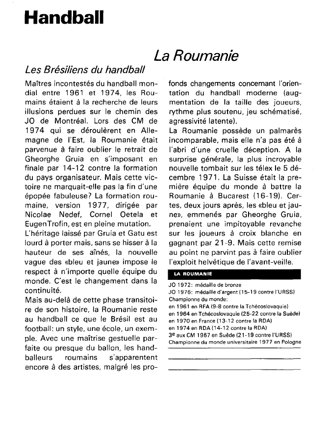 Prévisualisation du document Handball:La Roumanie (sport).