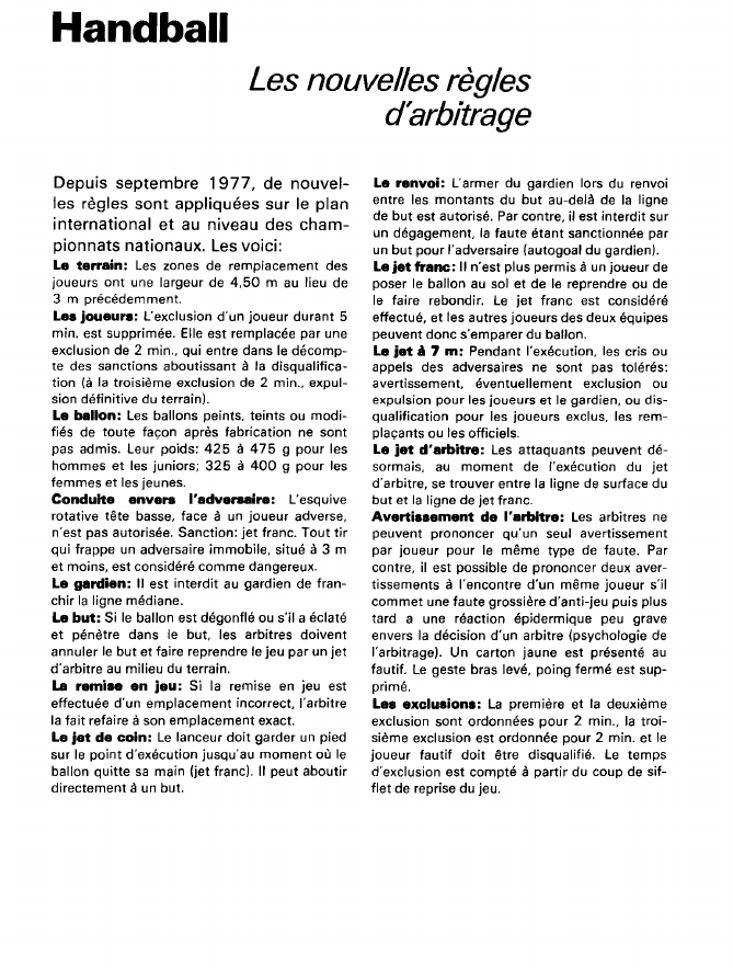 Prévisualisation du document Handball:Les nouvelles règlesd'arbitrage (sport).