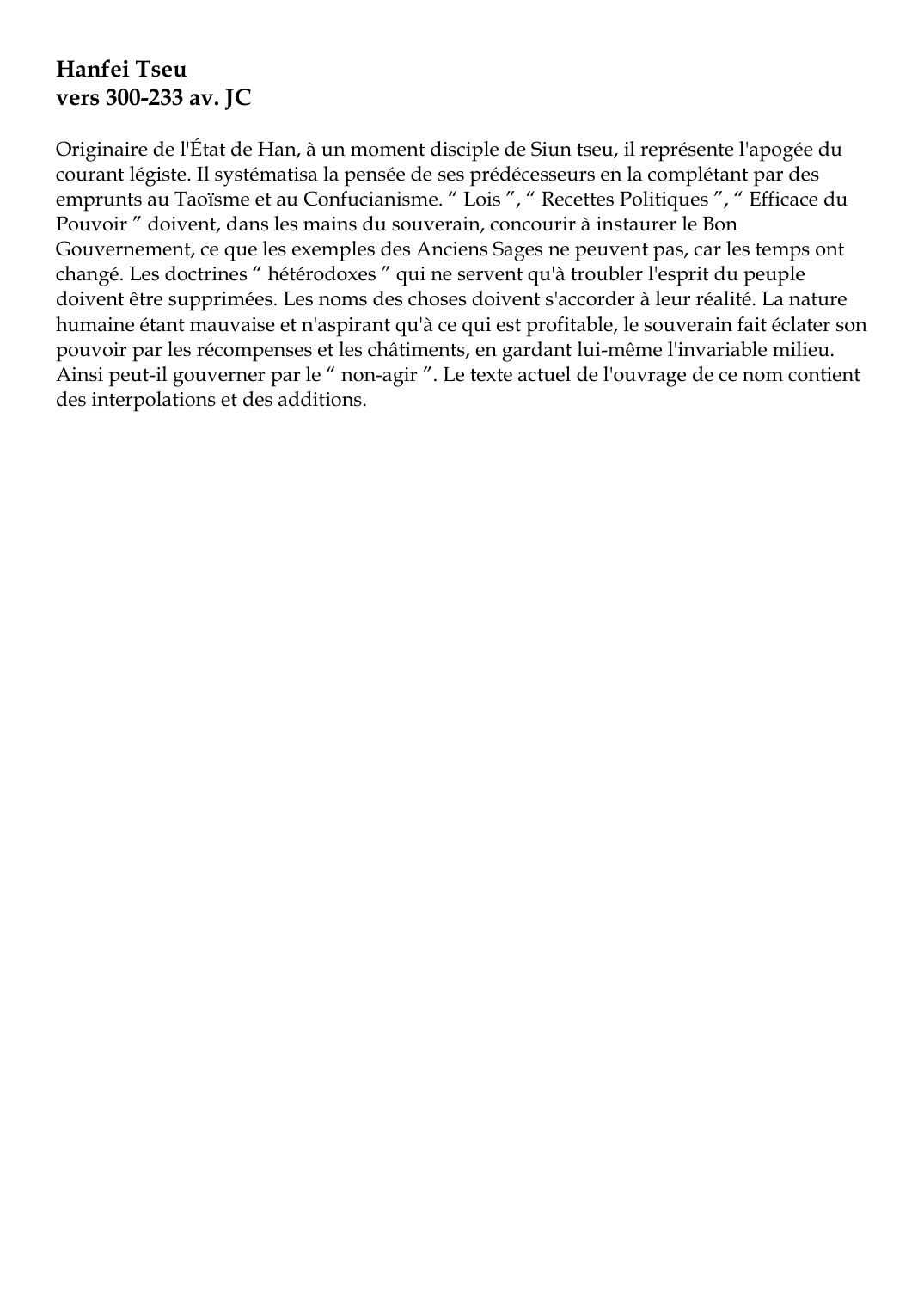Prévisualisation du document Hanfei Tseuvers 300-233 av.