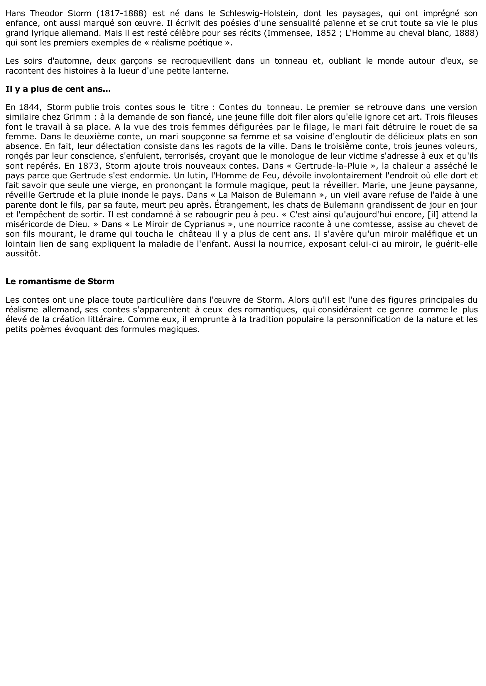Prévisualisation du document Hans Theodor STORM: Contes du tonneau (Résumé & Analyse)