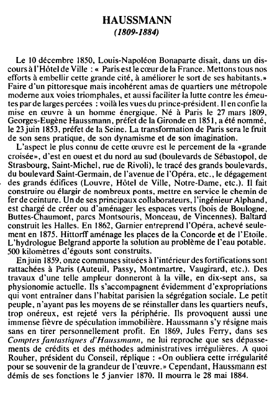 Prévisualisation du document HAUSSMANN(1809-1884) - BIOGRAPHIE