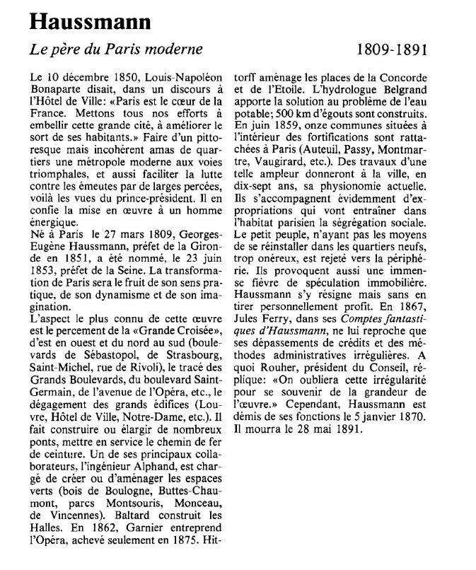 Prévisualisation du document Haussmann:Le père du Paris moderne.