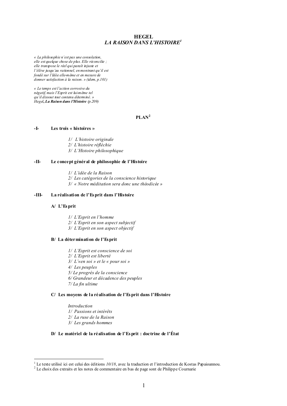 Prévisualisation du document HEGEL LA RAISON DANS L’HISTOIRE1