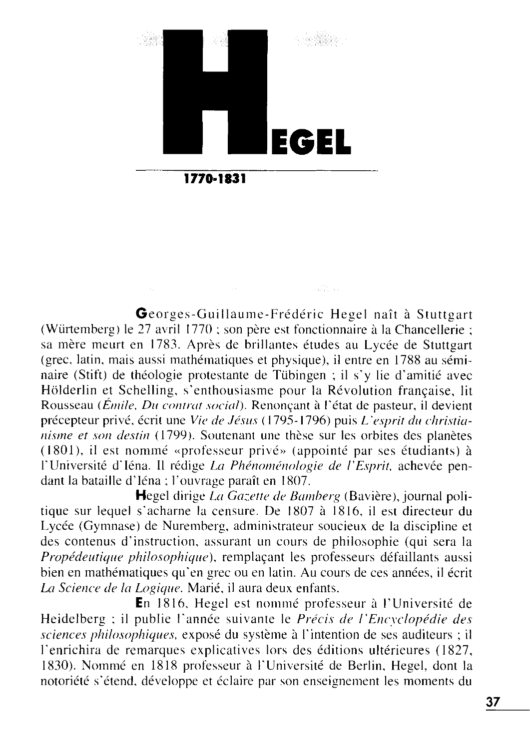 Prévisualisation du document HEGEL - SA PHILOSOPHIE