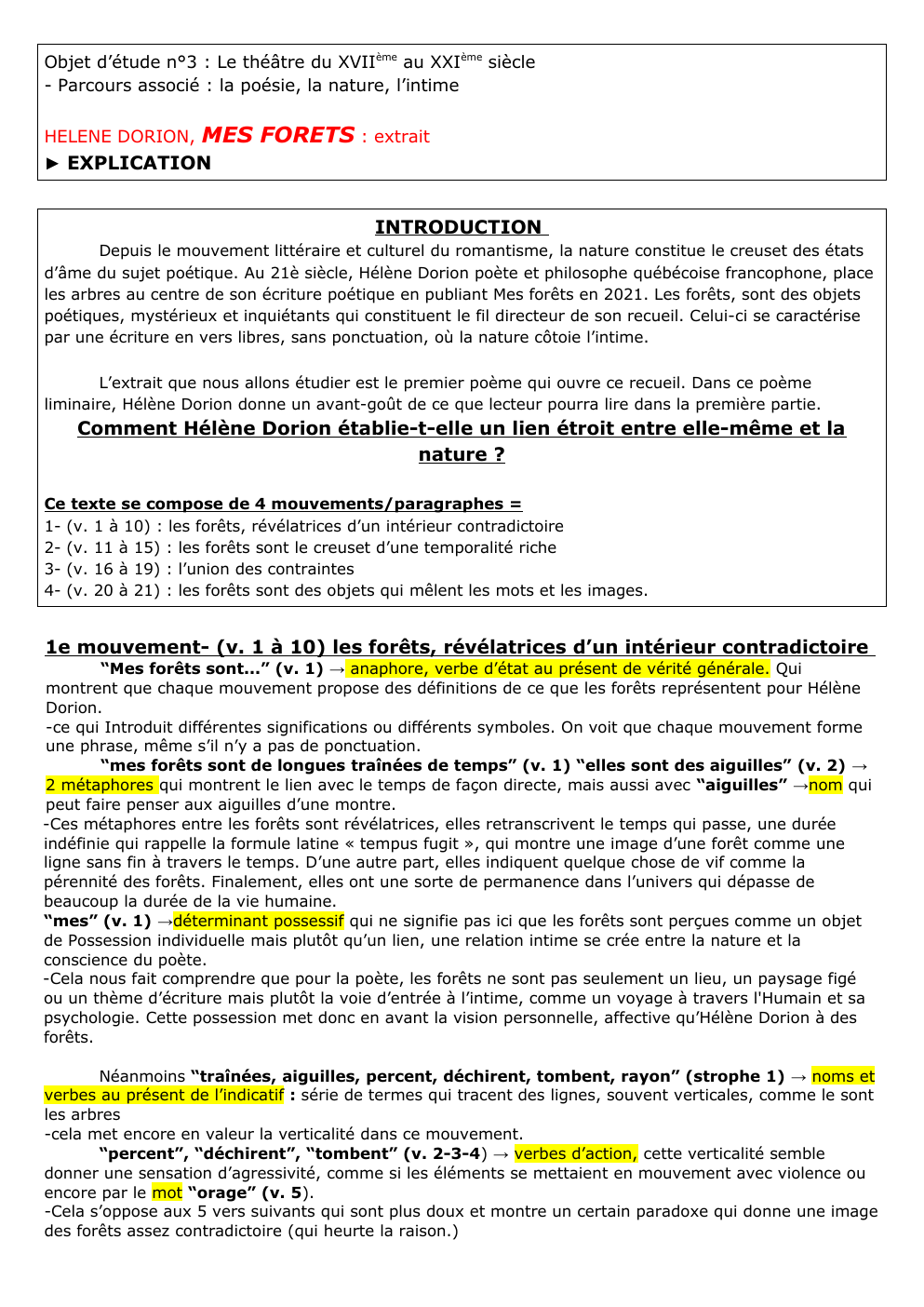 Prévisualisation du document Hélène Dorion mes forêts explication linéaire extrait