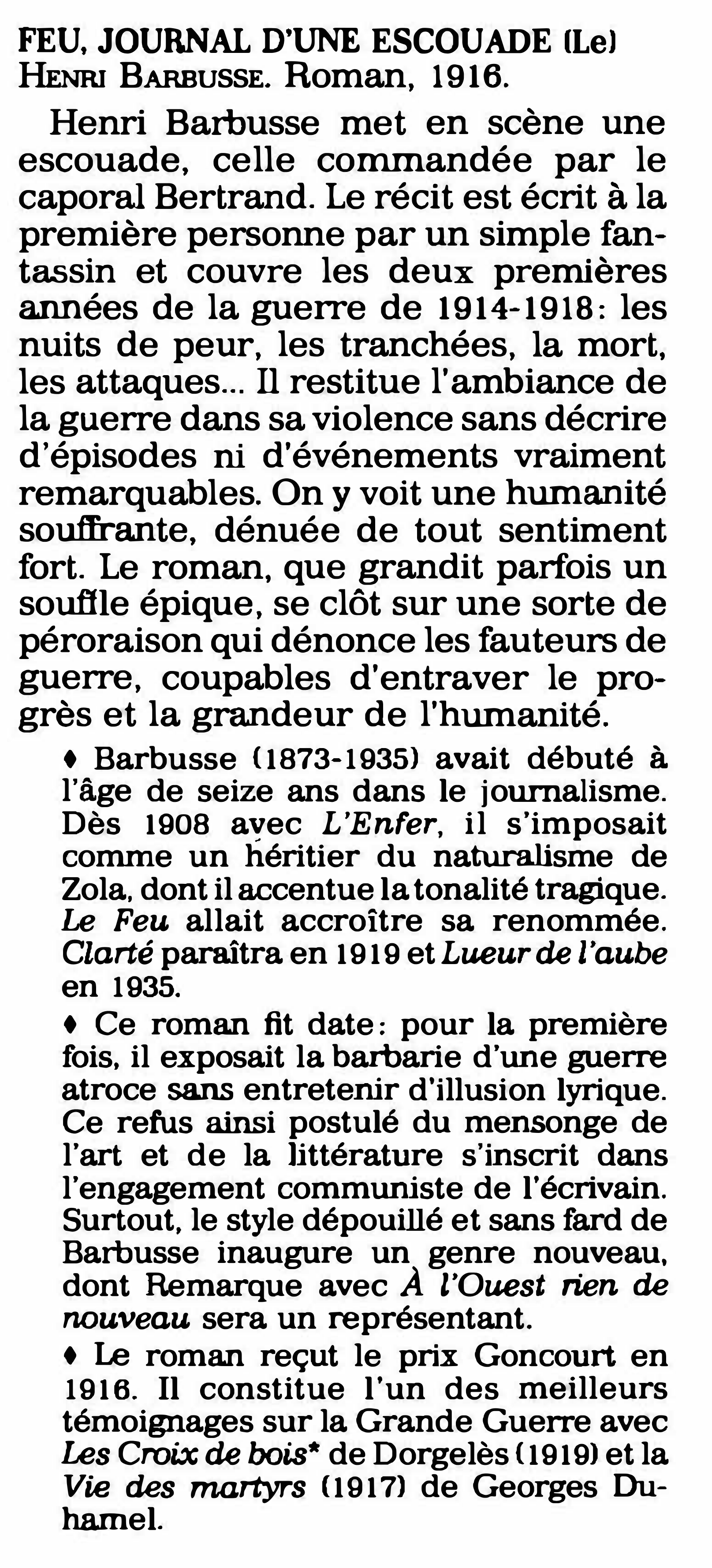 Prévisualisation du document Henri BARBUSSE: "Le Feu" (Résumé & Analyse)