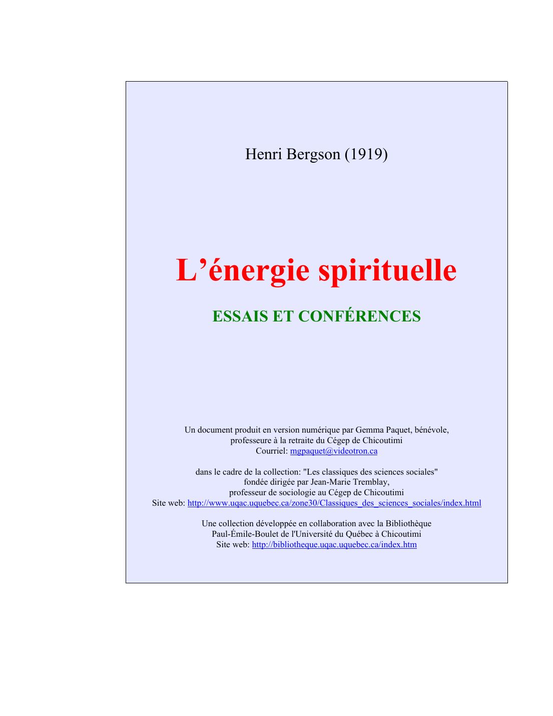 Prévisualisation du document Henri Bergson (1919) L&#8217;énergie spirituelle ESSAIS ET CONFÉRENCES