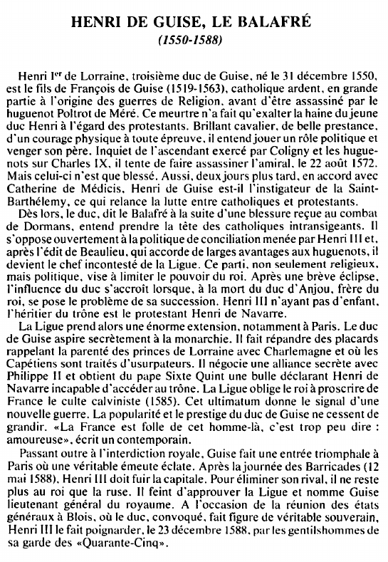Prévisualisation du document HENRI DE GUISE, LE BALAFRÉ(1550-1588) - BIOGRAPHIE.