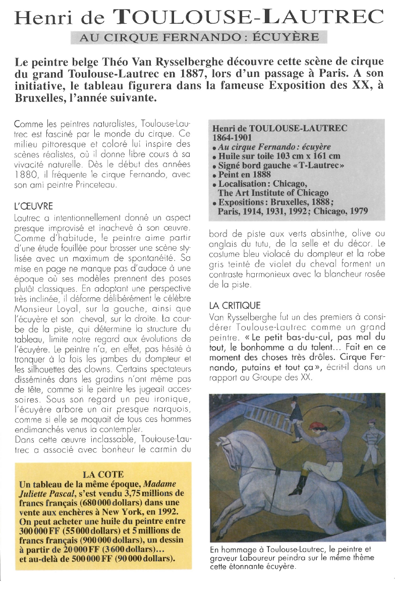 Prévisualisation du document Henri de TOULOUSE-LAUTREC:AU CIRQUE FERNANDO : ÉCUYÈRE.