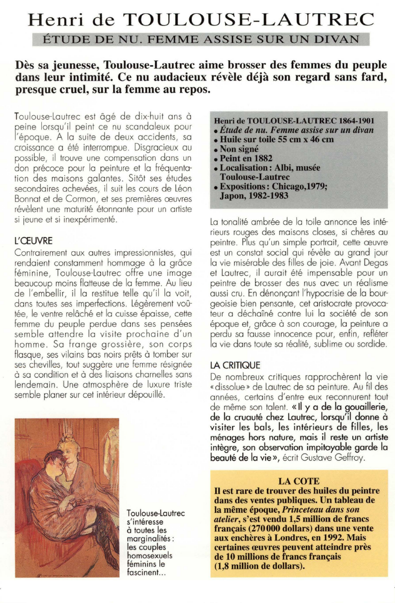 Prévisualisation du document Henri de TOULOUSE-LAUTREC:ÉTUDE DE NU - FEMME ASSISE SUR UN DIVAN.