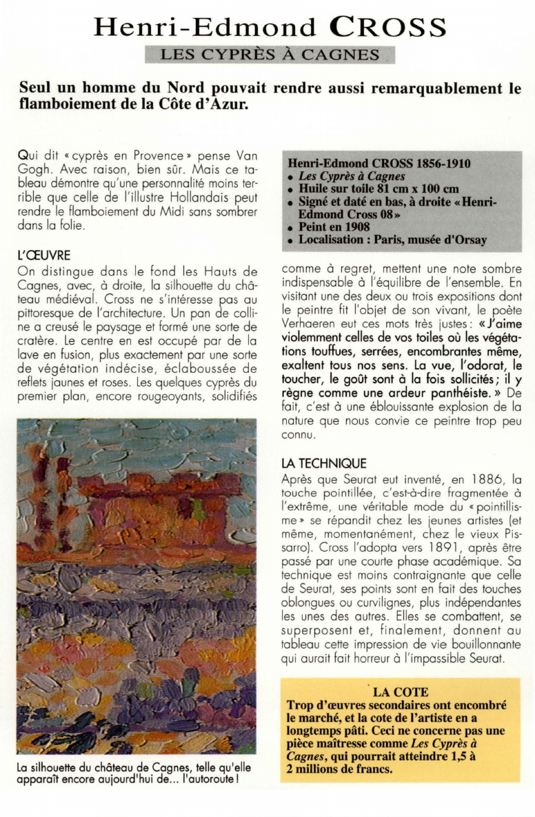 Prévisualisation du document Henri-Edmond CROSS:LES CYPRÈS À CAGNES.