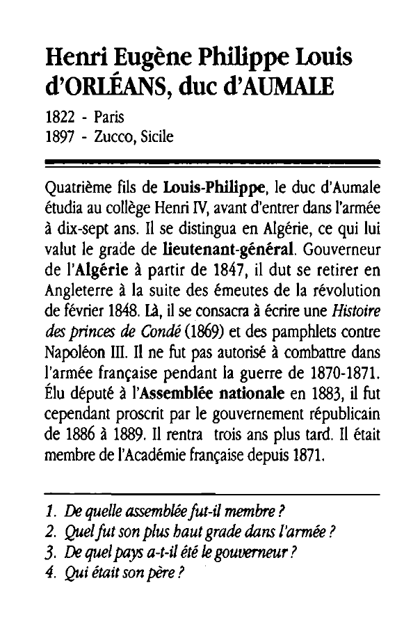 Prévisualisation du document Henri Eugène Philippe Louis d'ORLÉANS, duc d'AUMALE