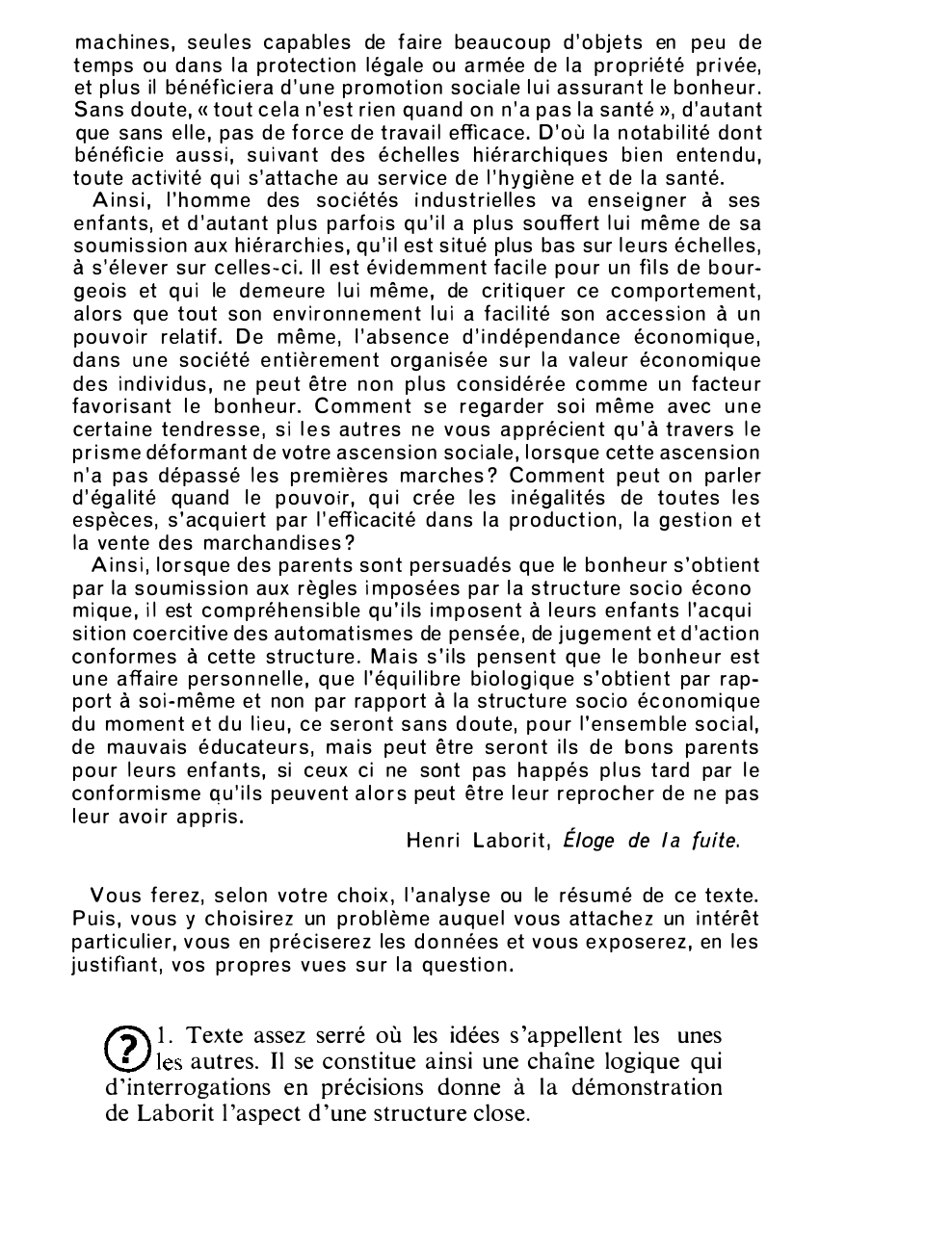 Prévisualisation du document Henri Laborit, Éloge de la fuite.