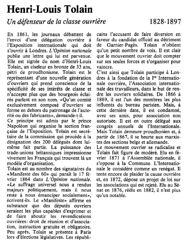 Prévisualisation du document Henri-Louis TolainUn défenseur de la classe ouvrière.