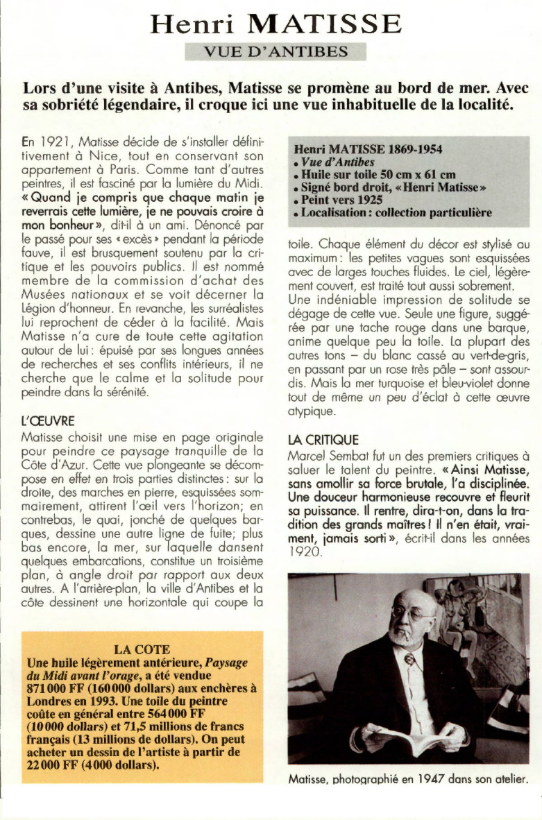 Prévisualisation du document Henri MATISSE:VUE D'ANTIBES.