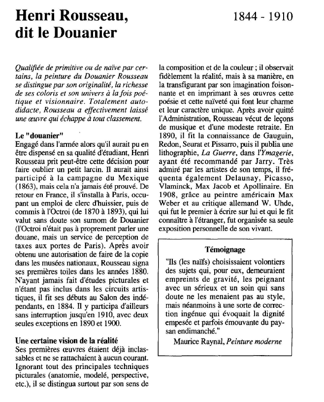 Prévisualisation du document Henri Rousseau,	1844 - 1910dit le Douanier.