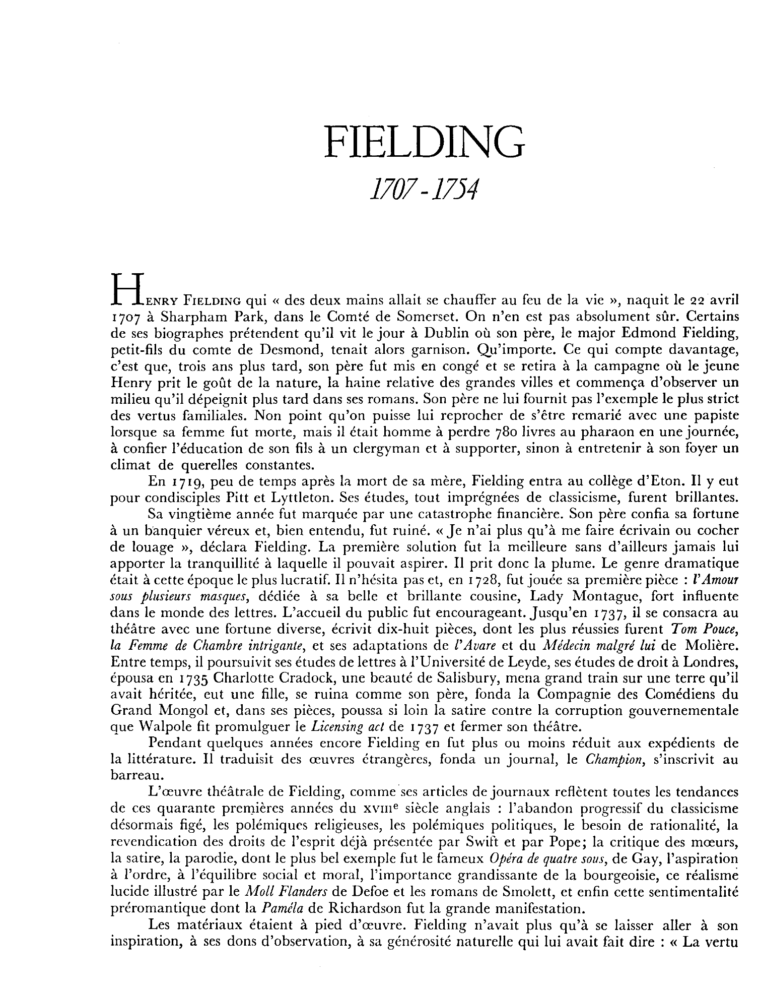 Prévisualisation du document Henry Fielding