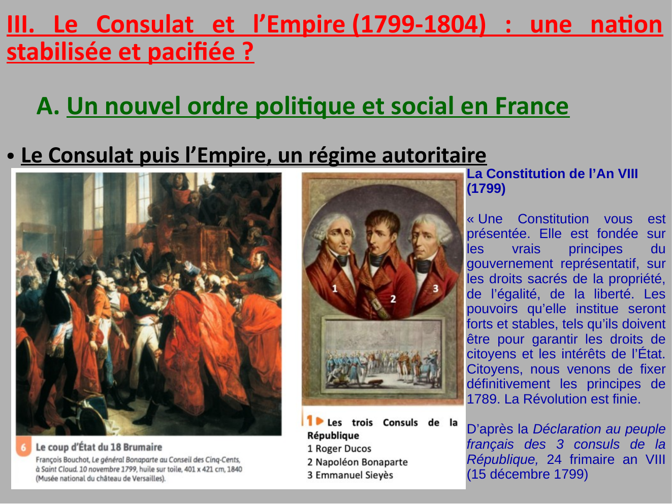 Prévisualisation du document HG cours: III. Le Consulat et l’Empire (1799-1804) : une nation stabilisée et pacifée