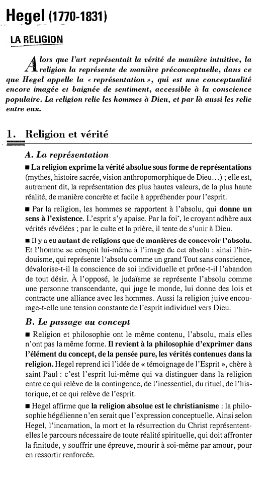 Prévisualisation du document ___H�g�_I_ (1 �70-1831)
LA RELIGION

A

lors que l'art représentait la vérité de manière intuitive, la
religion la représente de...