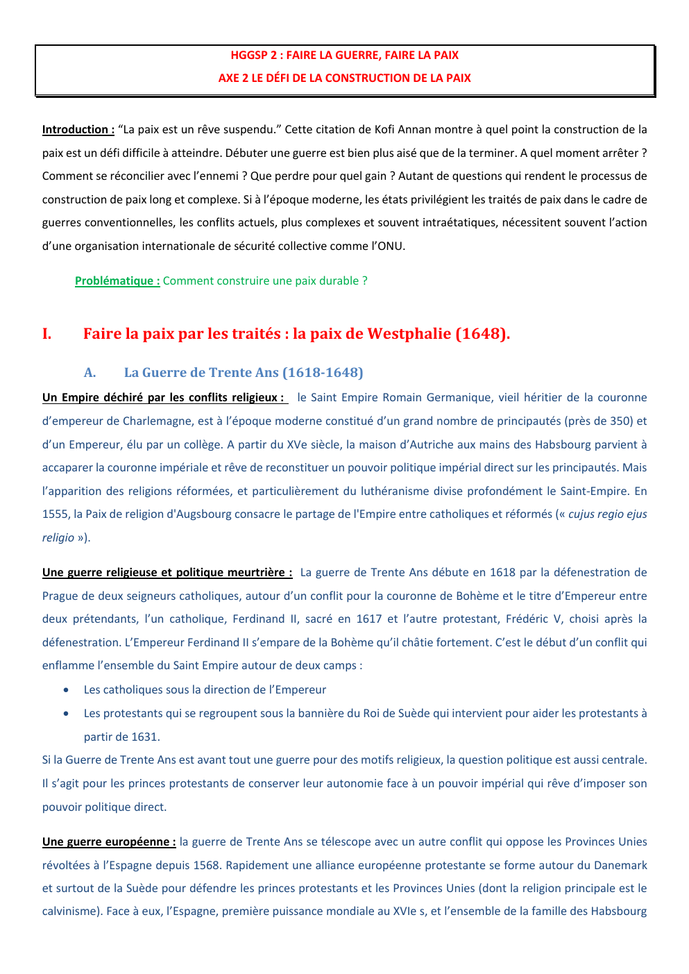 Prévisualisation du document HGGSP 2 : FAIRE LA GUERRE, FAIRE LA PAIX AXE 2 LE DÉFI DE LA CONSTRUCTION DE LA PAIX